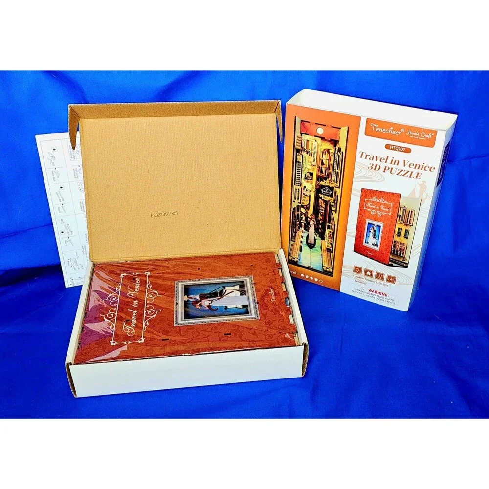 Travel In Venice Italy 3D Puzzle LED Light Book Nook Kit Tonecheer Hands Craft